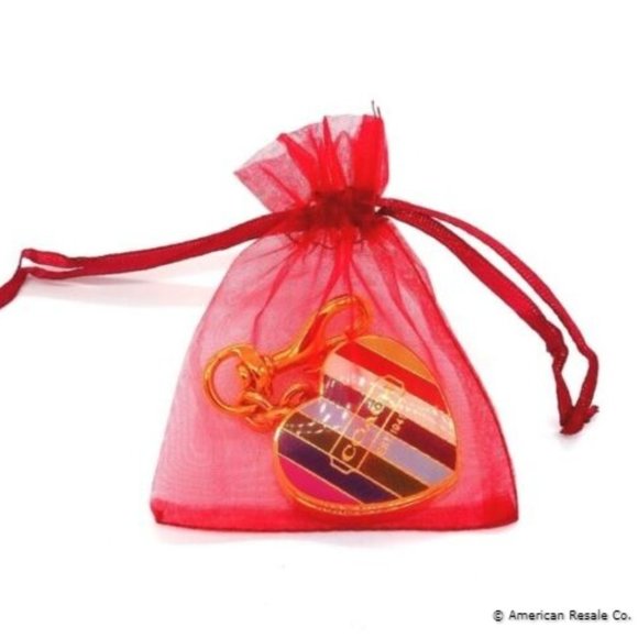 COACH Vintage Legacy Stripe Magnetic Heart Gold Locket Fob Keychain Poppy - Picture 10 of 10